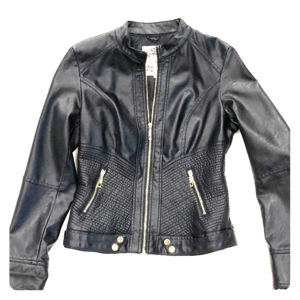Faux Leather Jacket Black Biker Size Med